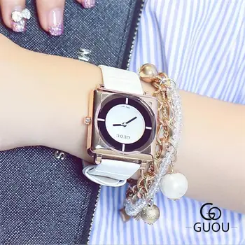 

2017 New famous brand GUOU Fashion Women Watches Creative Square dial Quartz Watch women Leather WristWatches Gift Reloj mujer