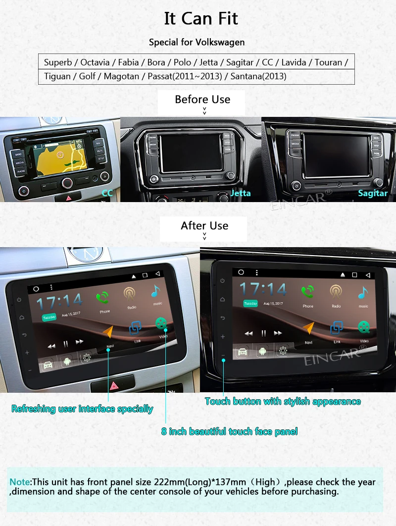 Clearance Android 7.1 2 Din Car Stereo Video Receiver Radio GPS Navigation for VW Golf Polo Passat Tiguan Jetta EOS+free Camera and canbus 4