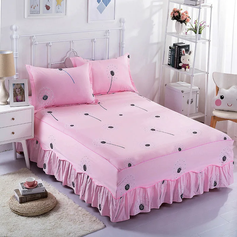 Постельные принадлежности в пасторальном стиле с розовыми принтами, покрывало на кровать и юбку, хлопковое покрывало, пасторальное цветочное кружевное постельное белье, домашний текстиль