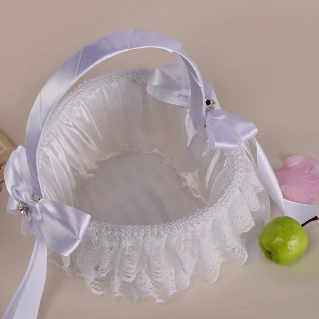 Wedding Flower Baskets Lace & Ribbon Bride Bridesmaid Wedding Bouquet White Flower Basket Flower Girl Basket
