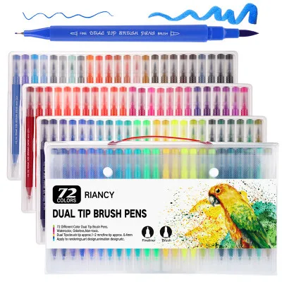 100 цветов двойной кончик кисти маркер акварельные ручки тонкая подводка и кисть Рисование Живопись канцелярские принадлежности для окраски манга каллиграфии - Цвет: 72 Colors