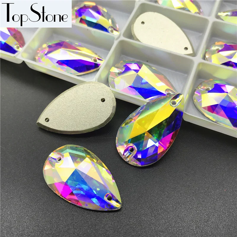 

K9 Sew On #3230 AB Crystal Teardrop Sew On Stones Flatback 7x12 11x18 13x22 17x28 mm Droplet Sewing Glass Crystal Beads