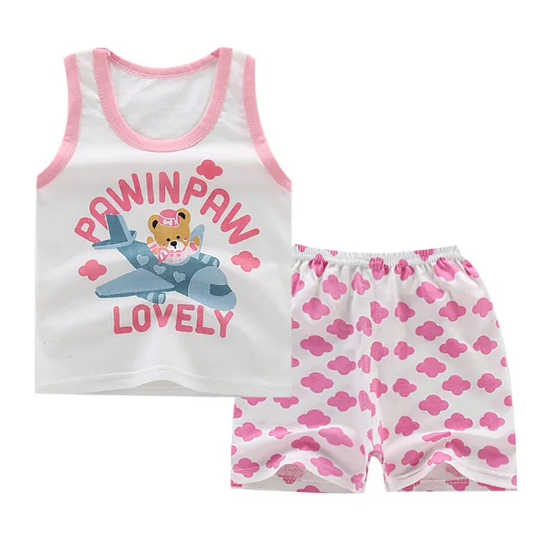 

Kids Baby Boy Clothes Set Cartoon Animal Printed Sleeveless Vest Top Shorts Set for Summer Casual Outfits Clothes