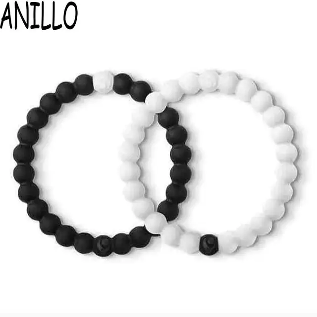 Anillo 2 Pcs Black And White Yin Yang Distance Bracelets Silicone Anillo 2 Pcs Black And White Yin Yang Distance Bracelets Silicone Charm Bangle For