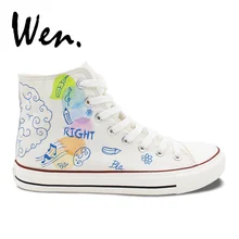 Вэнь белая ручная роспись обувь дизайн на заказ мозговой аффективный разумное мышление высокие холщовые кроссовки для рождественских подарков