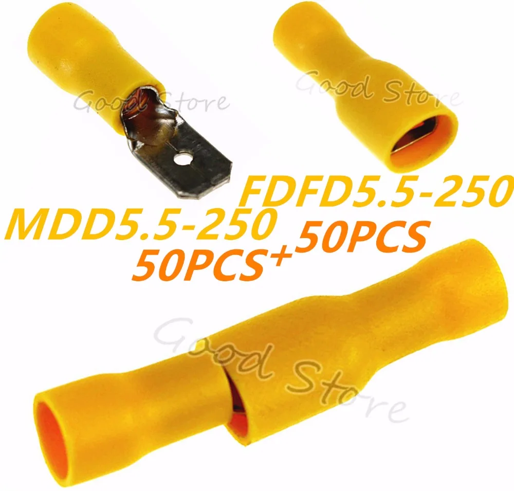 100pcs 50set Male/female Kit Insulated Spade Connector 1210awg Yellow