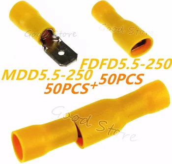 

100PCS 50set Male/Female Kit Insulated Spade Connector 12-10AWG yellow Insulated Spade Crimp Wire Cable Connector Splice Termin