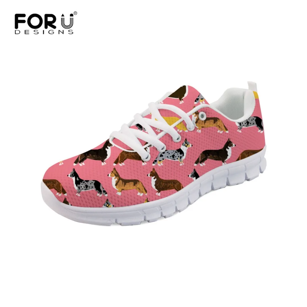 

FORUDESIGNS 2019 Women Shoes Corgi Dog Pattern Sneakers Casual Flat Shoes Ladies Footwear Breathable Mesh Woman Zapatillas Mujer