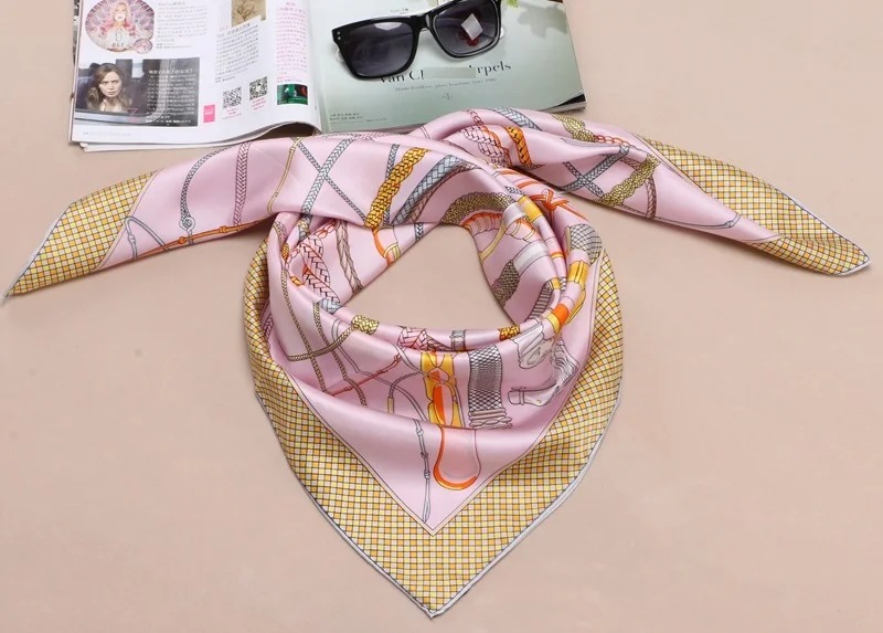 Шелковый шарф хиджаб платок женские квадратные шелковые шарфы шаль 35x35 дюймов - Цвет: Light Pink