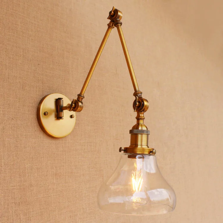 

Brass Glass Ball Vintage Wall Lights Fixtures Edison Swing Long Arm Wall Light Loft Industrial Wall Lamp Wandlamp Lamparas Pared