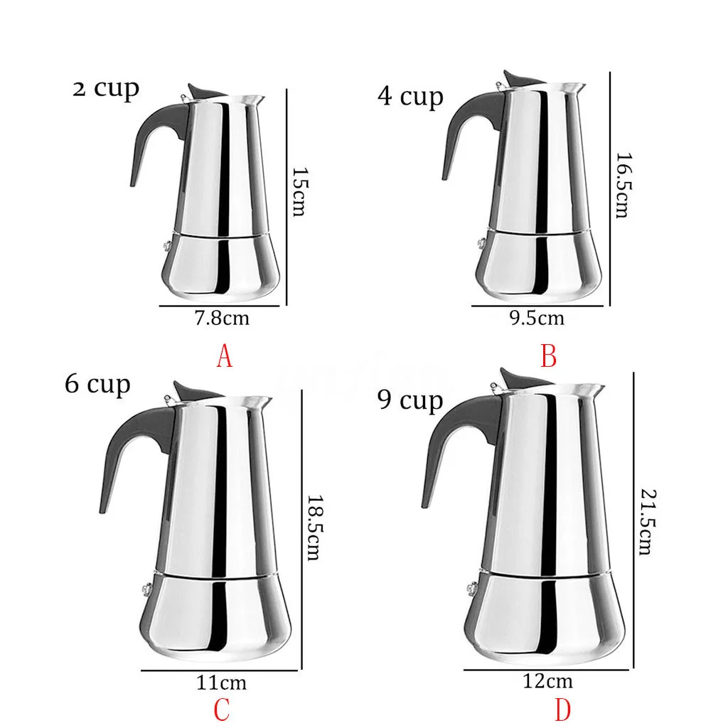 Нержавеющая сталь широкое дно кофейник для Moka Эспрессо чайник 100 мл(2 чашки)+ 200 мл(4 чашки)+ 300 мл(6 чашек)+ 450 мл(9 чашек) 7,7# 5 - Цвет: 450ml