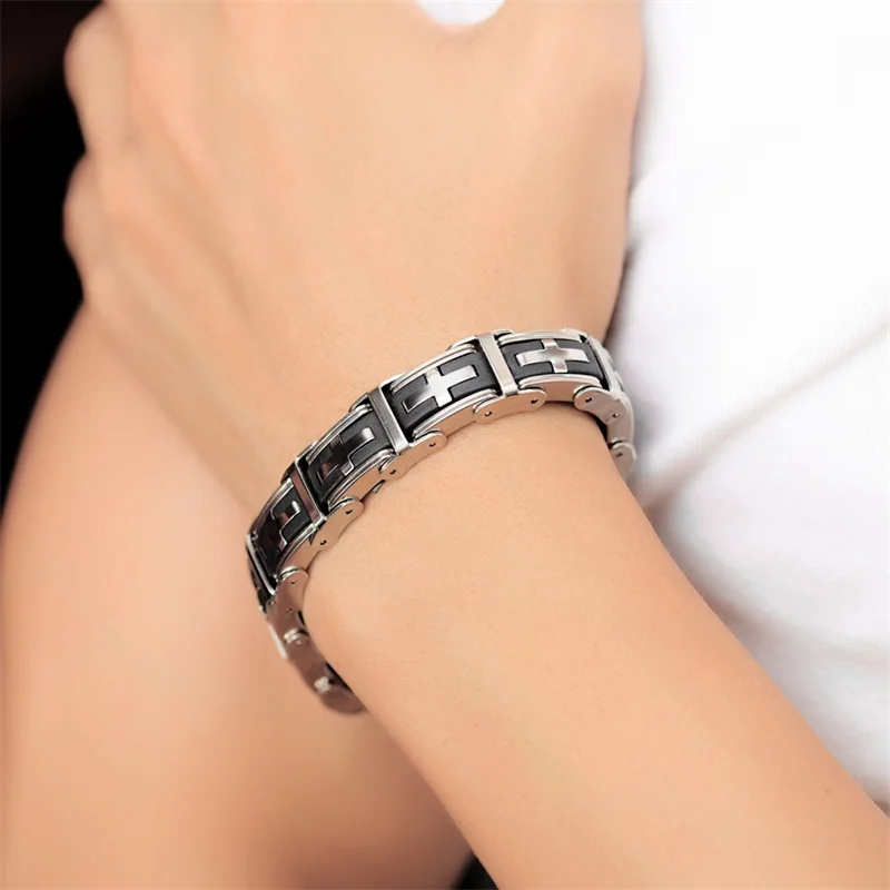 AZIZ BEKKAOUI, черный браслет из нержавеющей стали, силиконовый браслет с крестиком для мужчин, Здоровый Магнитный браслет и браслеты, мужские ювелирные изделия