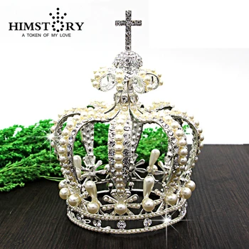 

HIMSTORY Royal Pearl Rhinestones Bride Crown Baroque Queen Hair Tiaras Hair Jewelry Wedding Hairwear Accessories