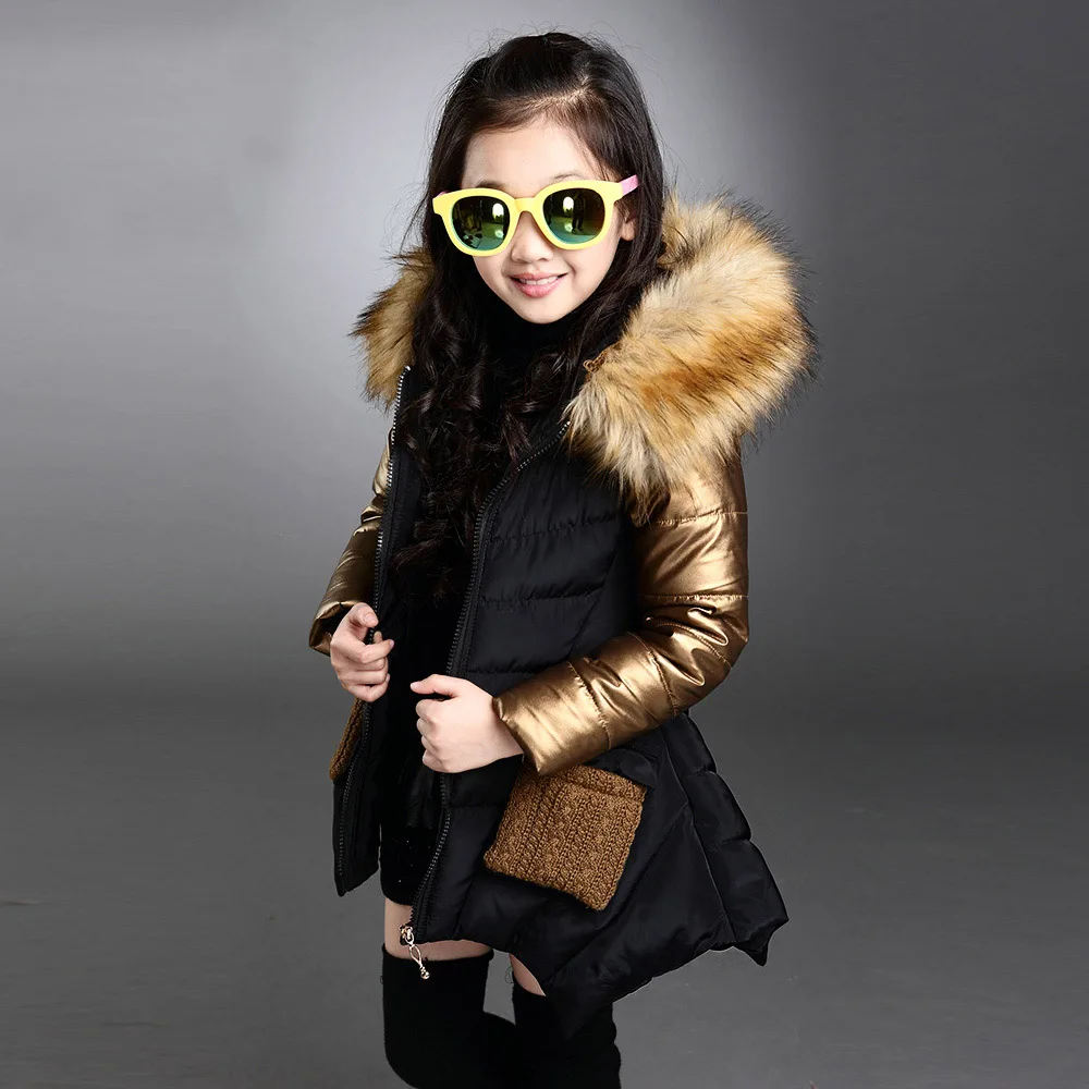 Nagymaros/ повседневная куртка детская утепленная стеганая верхняя одежда детская Плотная хлопковая куртка пальто с рукавами пальто с воротником для девочек - Цвет: BLACK