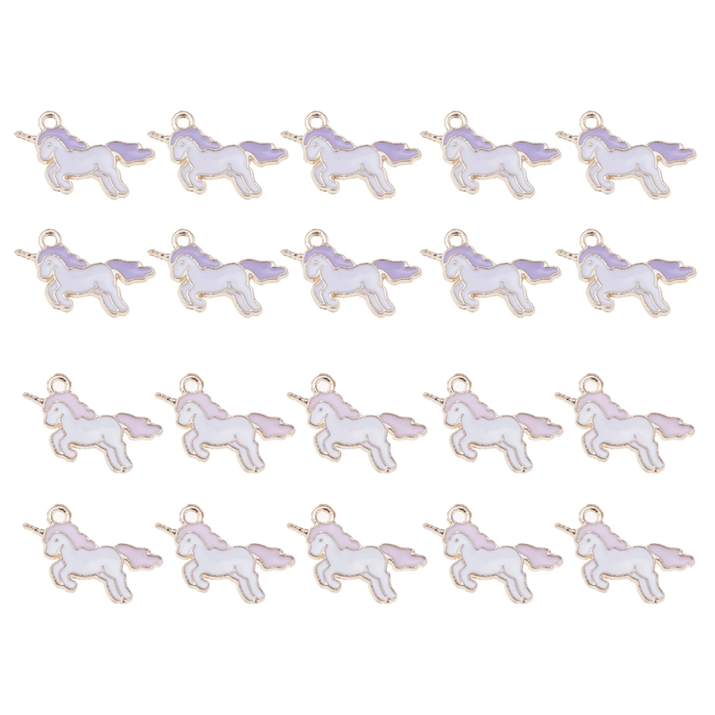20 Pieces Unicorn Charms Pendant Findings Beads Jewelry Making Findings DIY Crafts Accessories, Pink and Purple