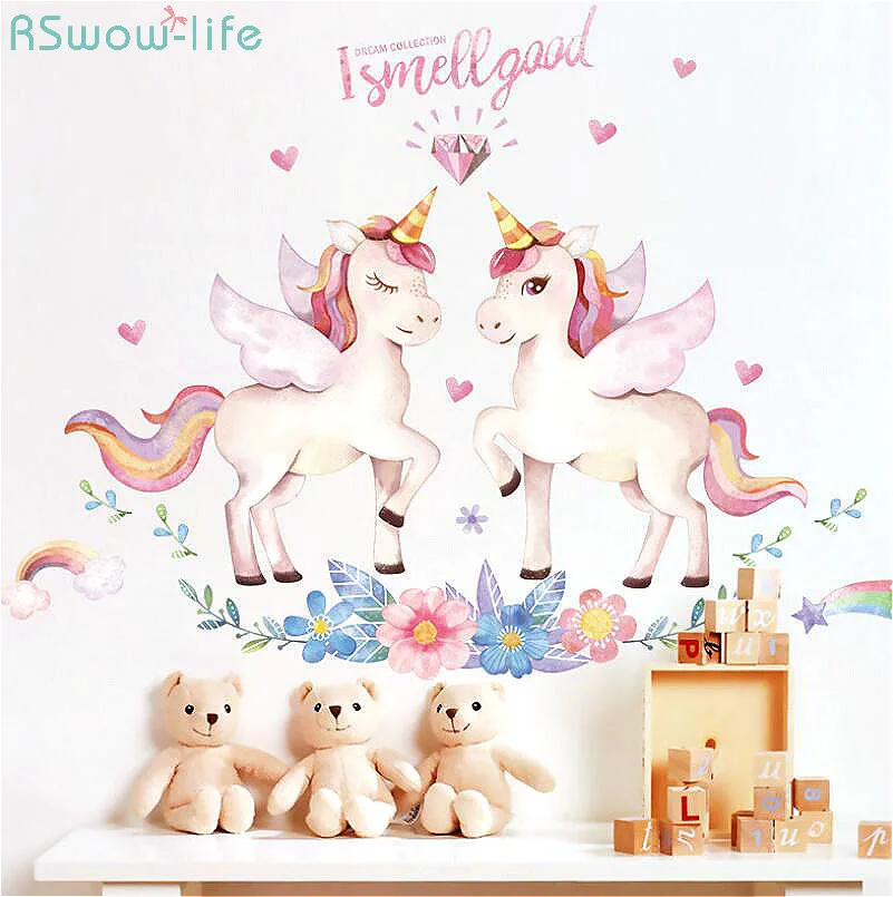 

DIY Dream Unicorn Wall Sticker Tile Living Room Bedroom Cartoon Children's Room Bedroom Decoration Removable House Decor PVC