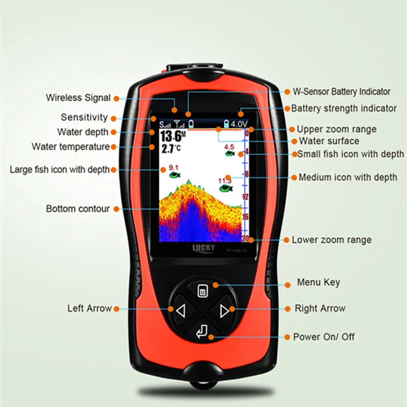 US $53.18 FF11081CWLA Sonar Fish Finder Echo Sounder Light Lure Sensor Deeper Fishfinder Sea Fishing Radar Equipment for Ice Fishing