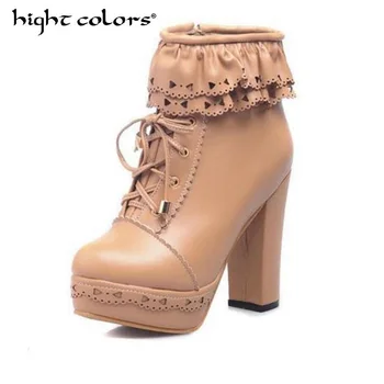 

Ruffles Pink Purple White Students Lolita High-heeled Boots Cosplay Lace Lolita Sweet Lady Shoes Women Ankle Platform Boots