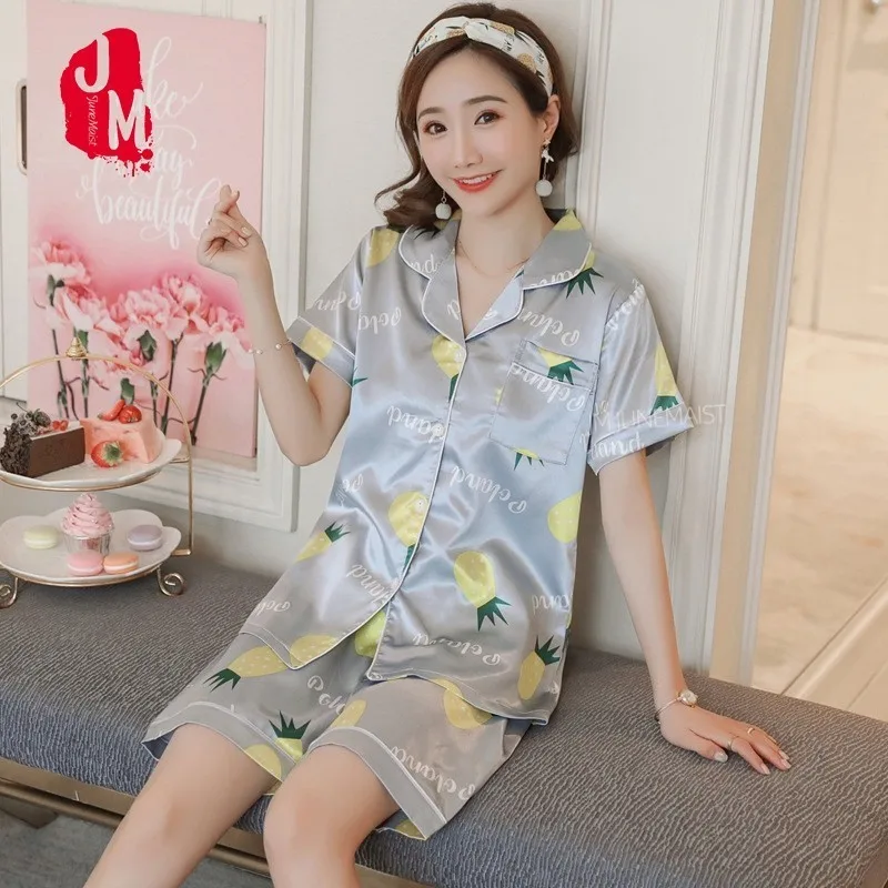 

Summer Women Stain Silk Pajama Set Pajamas Sleepwear Modern Style Silk Nightgown Home Satin Soft Cozy For Sleeping 5XL Plus Size