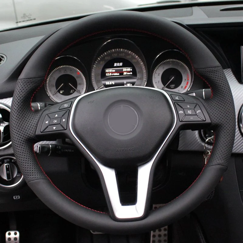 

High Quality cowhide Top Layer Leather handmade Sewing Steering wheel covers protect For Mercedes Benz GLK 260 300 200
