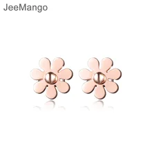 Jeeango, классические милые маленькие серьги-гвоздики в виде цветка маргаритки, розовое золото, модные серьги из нержавеющей стали, ювелирные изделия для женщин, E17028