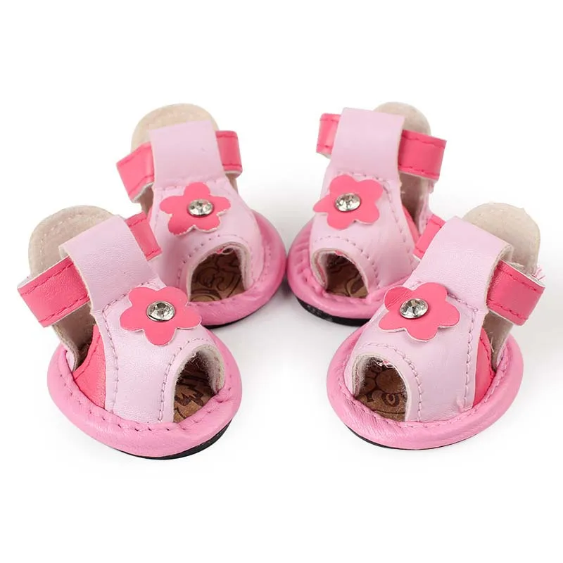 SYDZSW PU Pet Boots Dog Shoes Cute Sunflowers One Diamond Candy Color Pet Summer Sandals Anti Slip Chihuahua Yorkie Dog Accessories 3