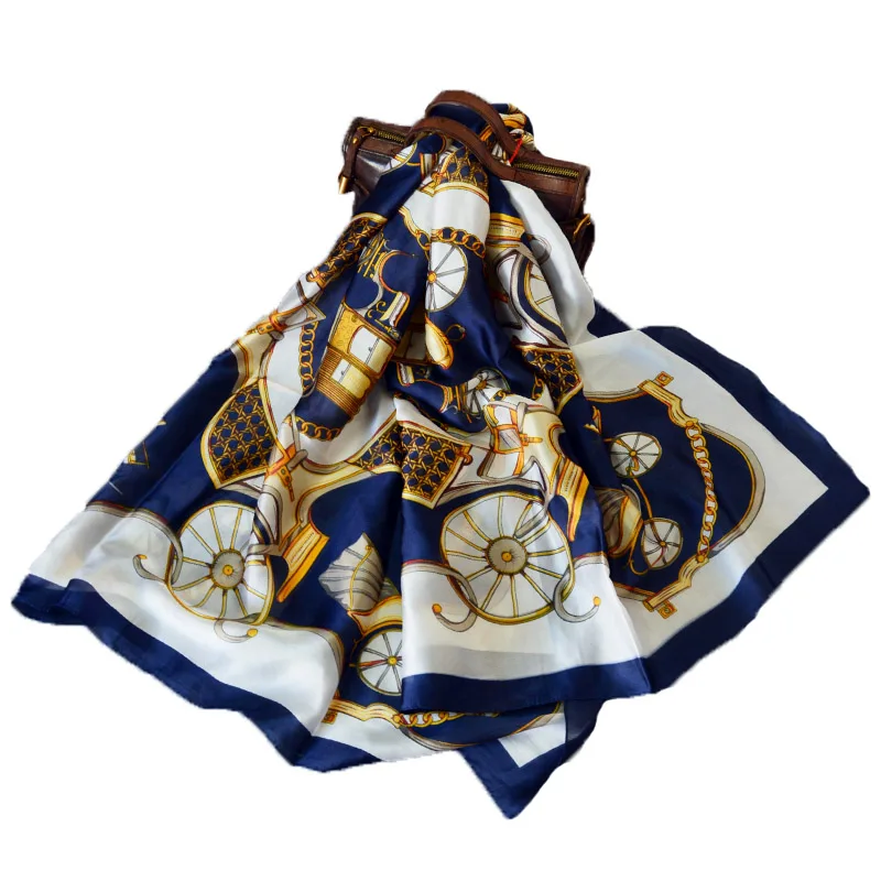 FZS002navyblue Модный великолепный шелковый шарф роскошный женский брендовый шарф для женщин шаль Пашмина высокое качество с принтом хиджаб обертывания 180*90 см - Цвет: FZS002navyblue