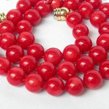 Чудесные счастливые ювелирные изделия потрясающие натуральные 10 мм круглые ожерелье из красного коралла широкие