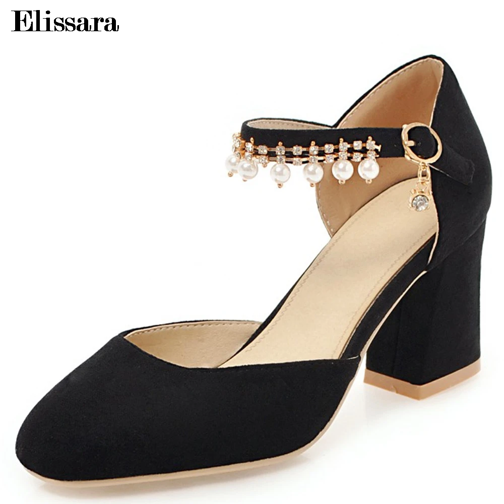 

Women's Spring 2018 Sexy High Heels Pumps Shoes Female Flock Ankle Strap Round Toe Black Heels Big Size Shoes 33-43 Elissara
