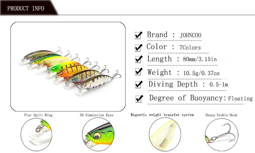 JOHNCOO воблер, твердая рыболовная приманка 80 мм 10,5 г плавающая искусственная приманка гольян бас плавающая приманка воблеры Кривошип магнитное литье