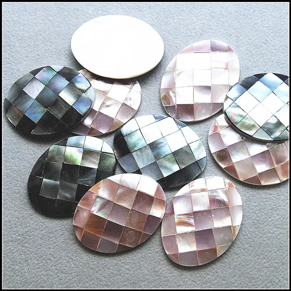 

2pcs natural pink shell cabochons mother of pearl cabochons size 30x40mm oval shape black shell