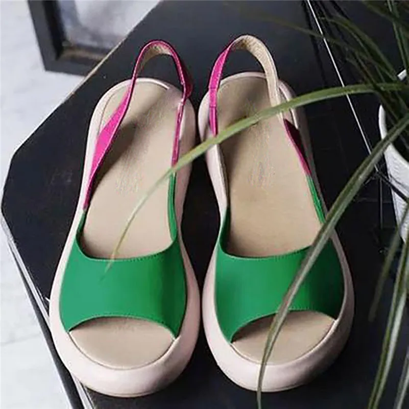 FEDONAS новые летние Модная женская обувь на плоской подошве с закругленным носком с постепенным увеличением Брендовые женские босоножки разноцветные из искусственной кожи вечерние римские туфли женские - Цвет: Зеленый