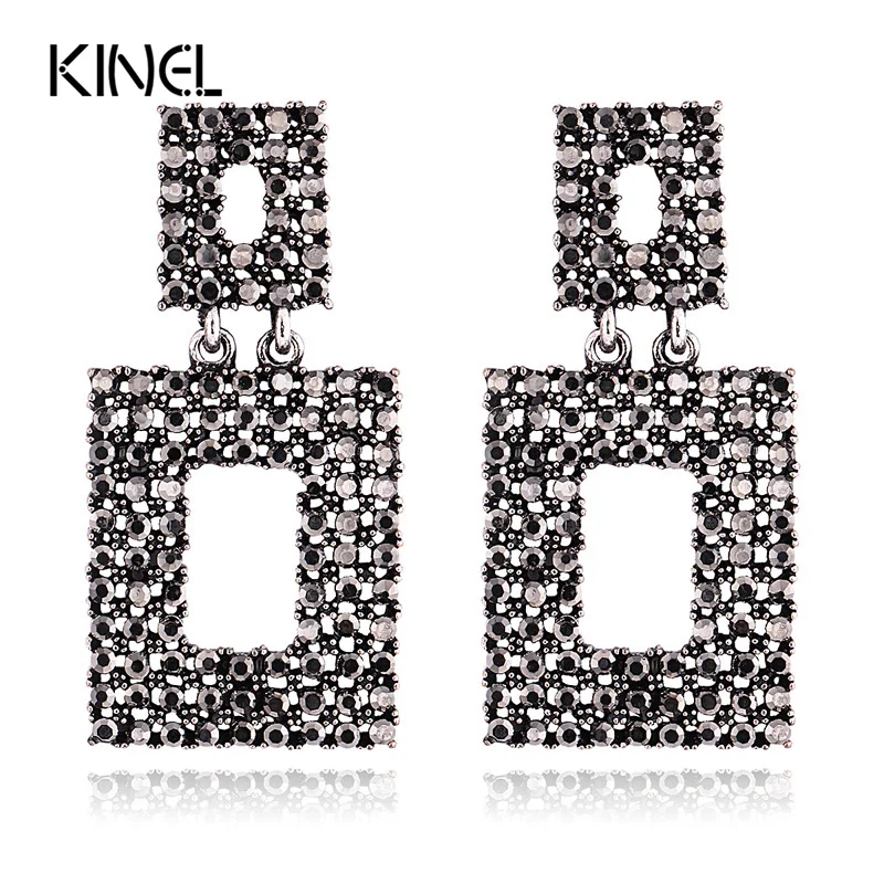 

Kinel Punk Rock Gray Crystal Earrings For Women Bohemia Style Luxury Party Exaggerated Accessories Vintage Jewelry
