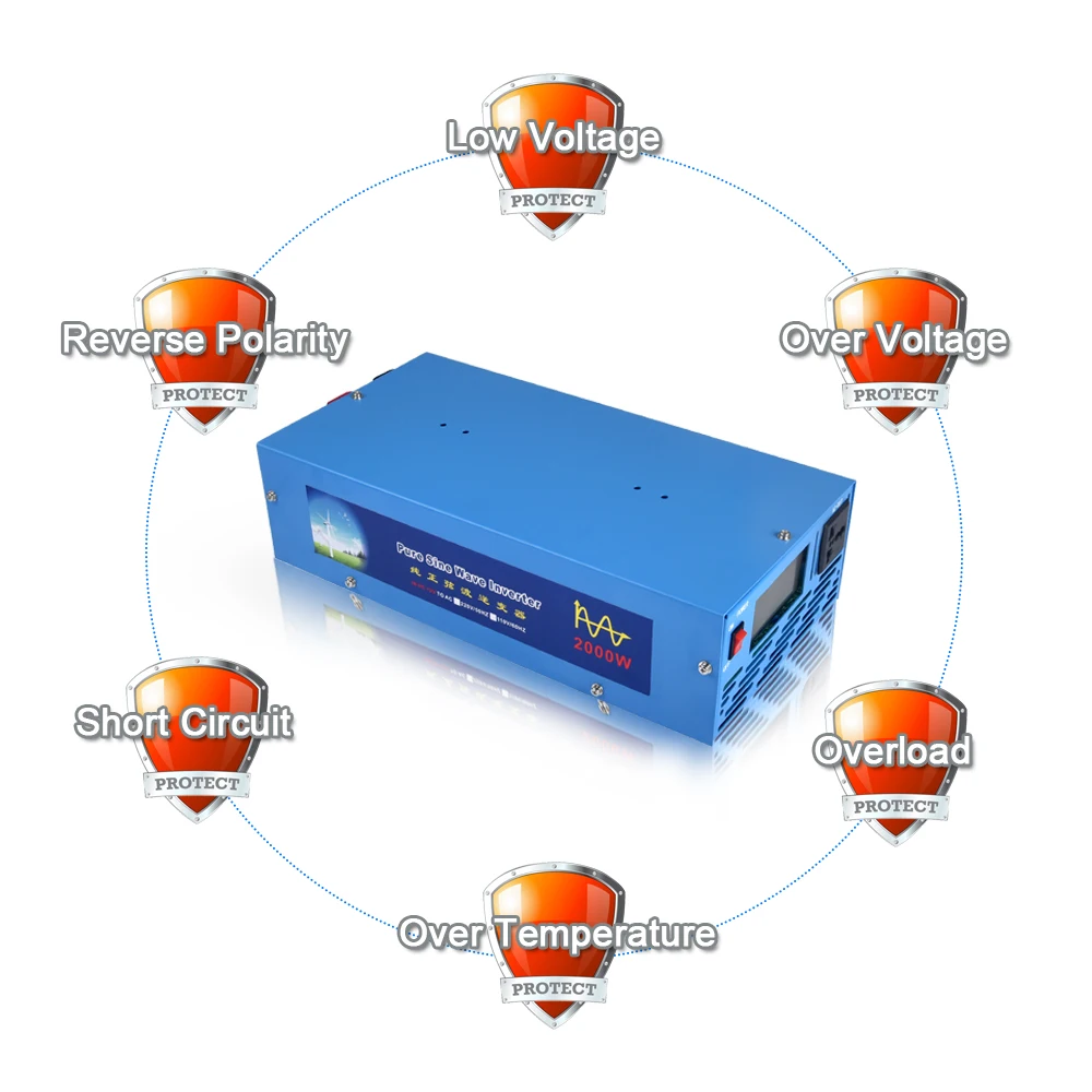 2000w watt Cars Pure Sine Wave Power Inverter  Converter 12v DC to 220v AC Cars Converter Power Supply