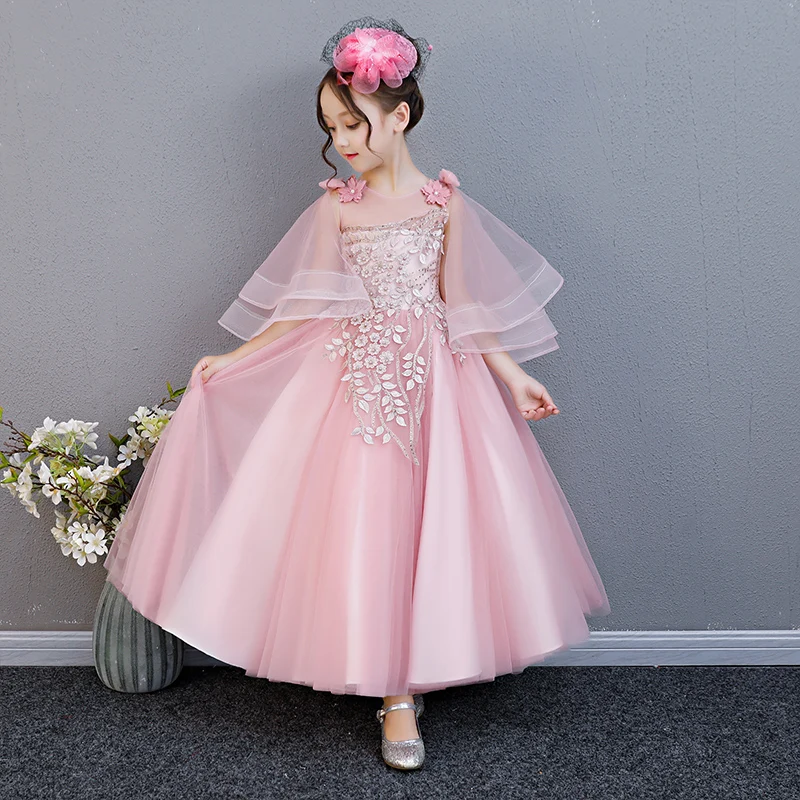 Лето, новое роскошное корейское милое детское длинное платье принцессы с цветами на день рождения для девочек Пышное Платье для подростков