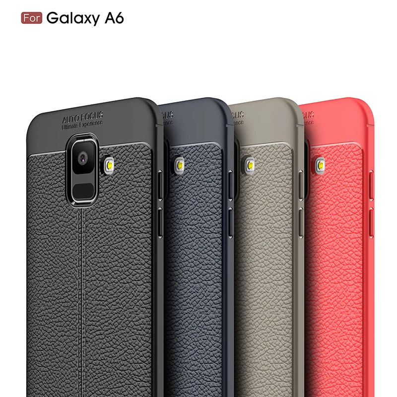 

1Pcs Luxury Mobile Phone Cases for Samsung Galaxy A6 Drop Protection Gel Dermatoglyph Soft Shell Litchi grain