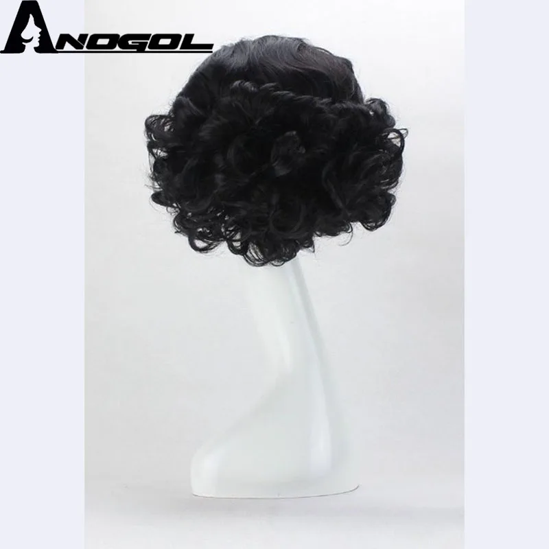 Anogol Short Curly Snow Black High Temperature Fiber Synthetic Hair White Princess Cosplay Wig For Halloween