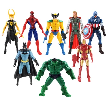 

8pcs/lot 16cm Super Hero Thor Captain America Spiderman Loki Iron Man Batman With LED Light Toys PVC Superhero Model Doll