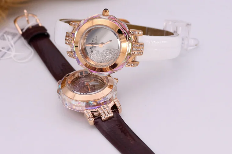 Melissa леди женские часы Япония кварцевые часы тонкой моды платье браслет кожа кристалл Роскошные Стразы подарок для девочки
