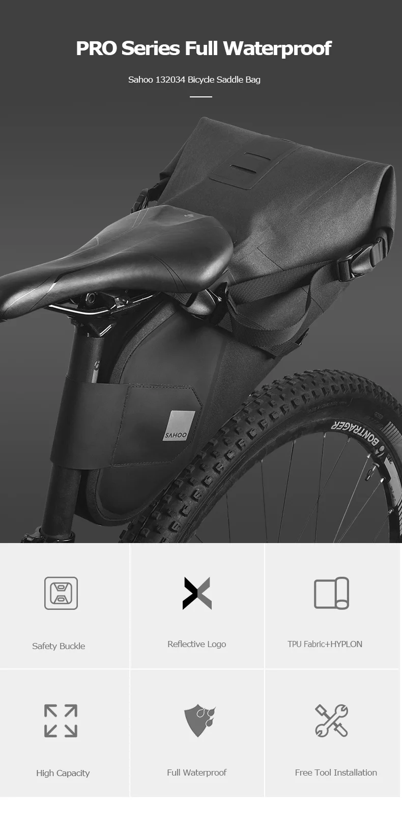 Flash Deal Sahoo Pro 132034 100% Full Waterproof 7L Dry Bag Mountain Cycling Bicycle Bike Saddle Bag Seat Tail Rear Pack Storage Pouch 0