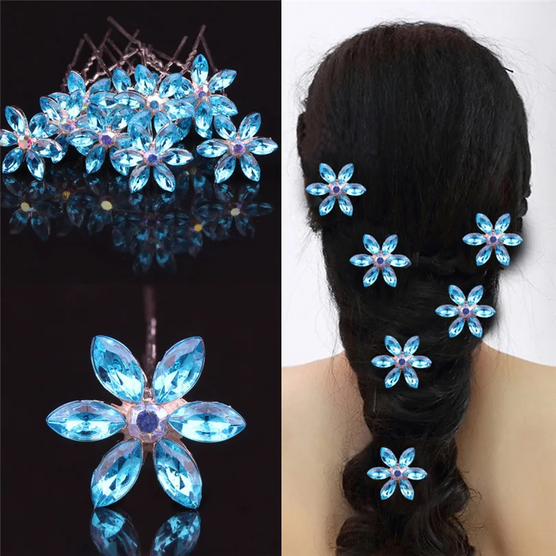 Haimeikang новое поступление синий кристалл цветок палка для волос для женщин Свадебные Стразы u-образная Свадебная заколка для волос головной убор