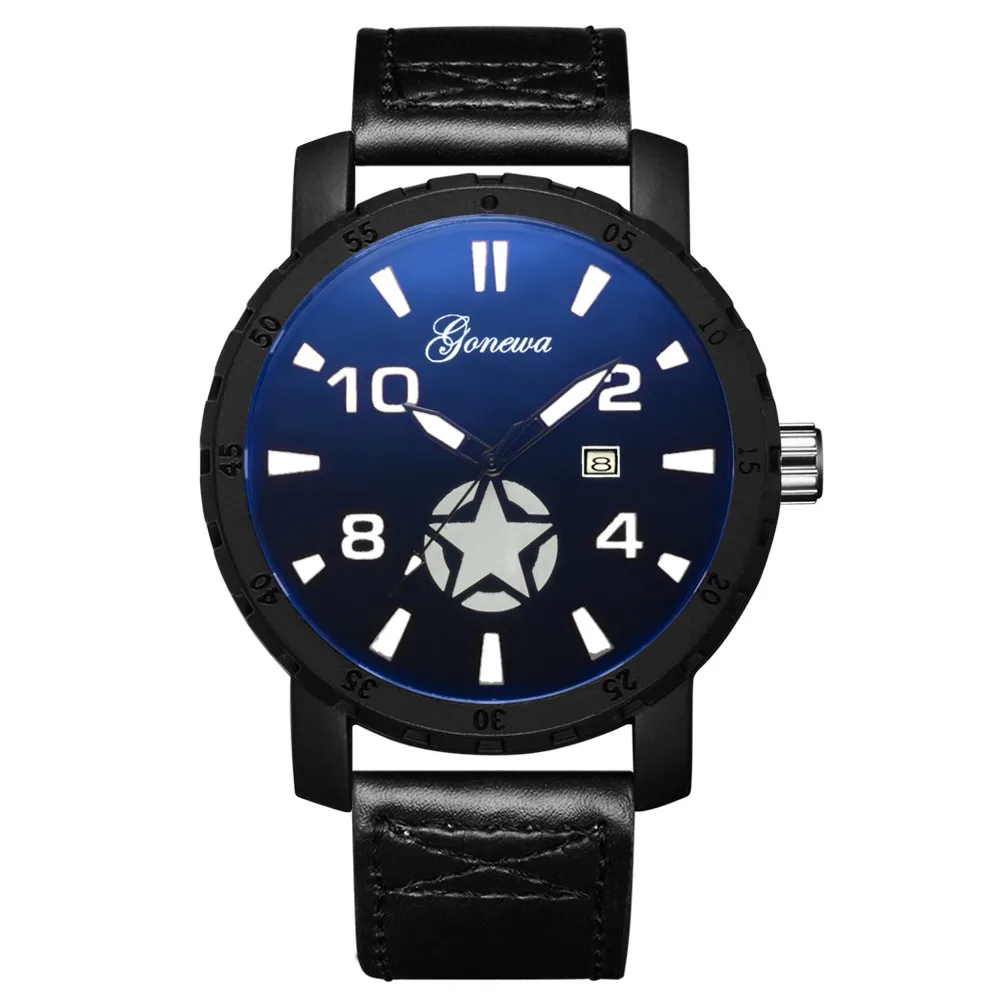 2019 new Fashion mens watches GONEWA Date Stainless Steel Leather Analog Quartz Sport Wrist Watch Relogio Masculino male clock | Наручные