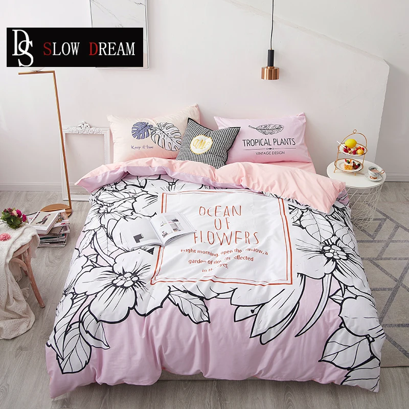 

SLOWDREAM Ocean of Flower Bedding Set Bedspread Soft Double Duvet Cover Set Flat Sheet Bed Linens Decor Home Textiles Bedclothes
