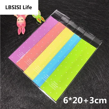 

LBSISI Life 100pcs 6x23cm Dot Cookie Bag Bakery Finger Biscuit Bread Plastic Gift Soap Packaging Cupcake Self Adhesive Bag