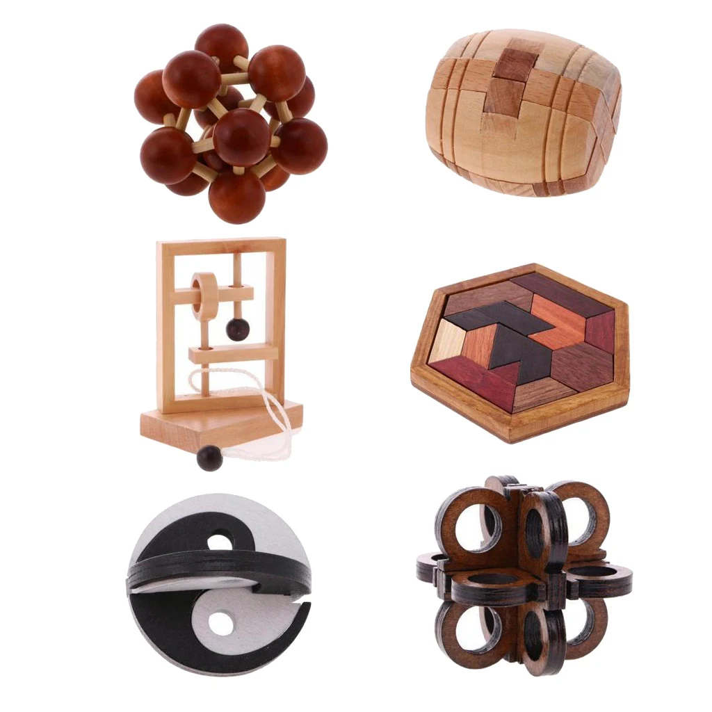 6 Pieces A Set Kids Wooden Intelligence Toy Chinese Wooden Educational  Intelligence  Toy Brain Teaser Game Kids Wood Toys