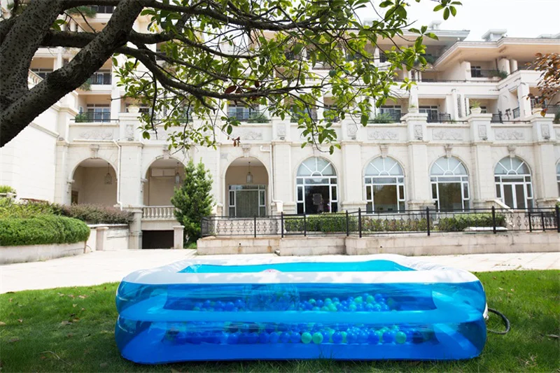 Piscina inflável azul transparente, 186*135*38cm acima do