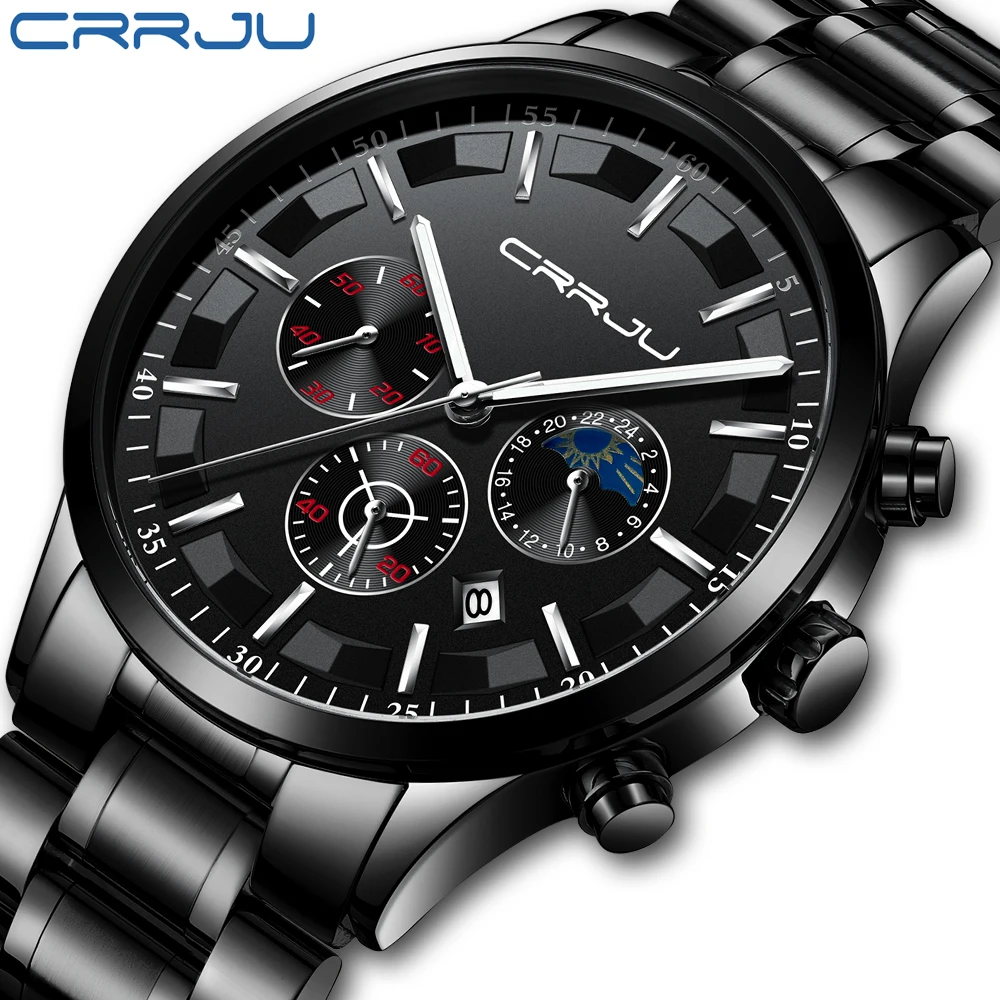 CRRJU Watch Men Fashion Sport Quartz Simple Clock Luxury Waterproof