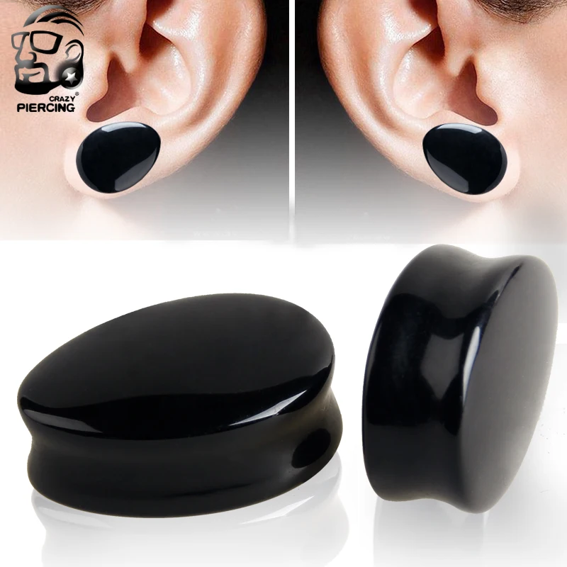Teardrop shape ear plugs piercings ear stretcher natural black stone
