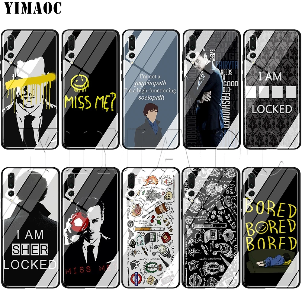 

YIMAOC Sherlock Moriartee 221B Tempered glass TPU Case for Huawei Honor Mate 7A 8X 9 P10 20 Y6 Y9 P smart lite Pro 2018 2019