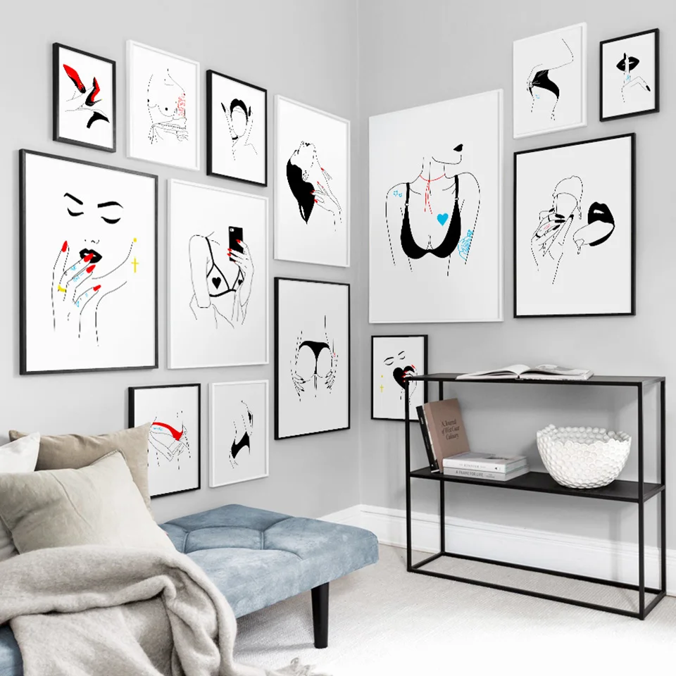

Fashionable Sexy Women Nordic Canvas Printed Pictures Wall Artwork Paintings Modern Home Decoration Module Poster Living Room